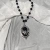 Gotische Y2K Hart & Vleermuis Kruis Hanger Ketting met Zwarte Kralen