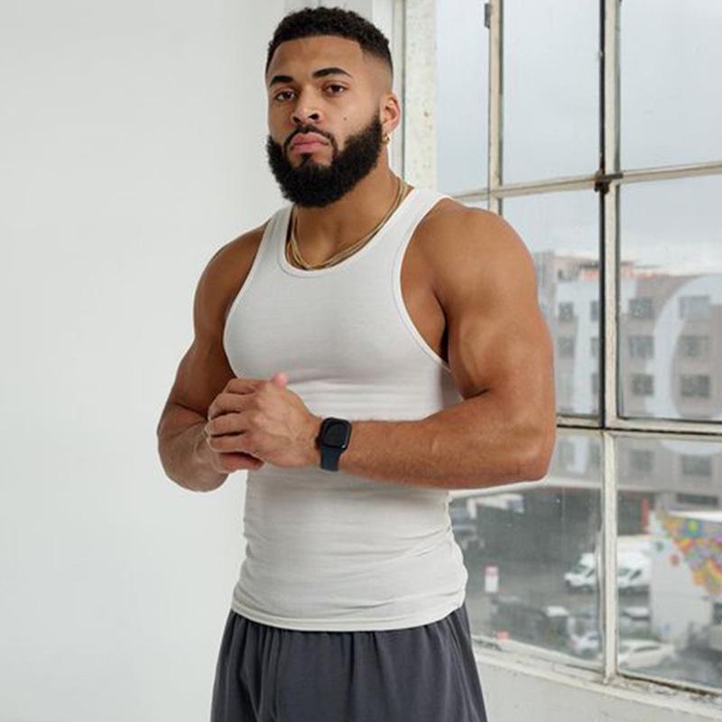 Vestă de fitness cu uscare rapidă de vară pentru bărbați – Cămașă sport fără mâneci, de culoare uni, marca de modă americană