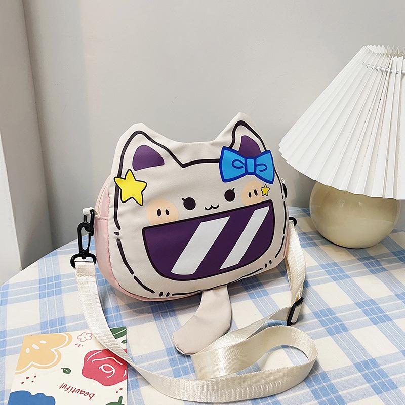 Casual nylon new shoulder messenger bag small square bag 2025 cute cat small round bag girl travel shoulder bag