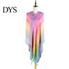 Großer Wickelschal Schal Imitation Wolle Schal Regenbogenfarbe Kunstdruck Traditionell mit Quasten Damen Poncho Decke Übergröße