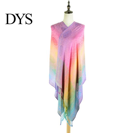 Großer Wickelschal Schal Imitation Wolle Schal Regenbogenfarbe Kunstdruck Traditionell mit Quasten Damen Poncho Decke Übergröße