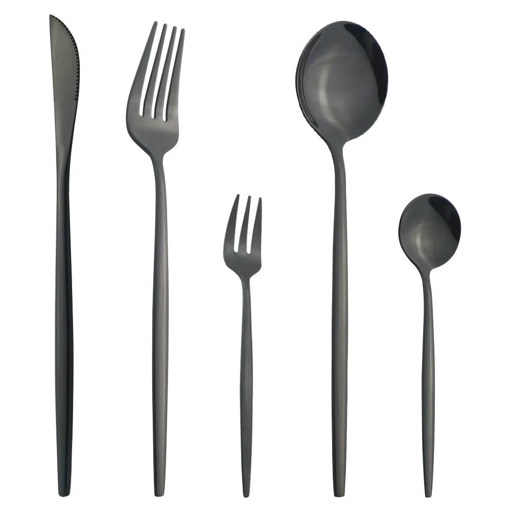 5Pcs White Gold Dinnerware Cutlery Set Knife Dessert Fork Coffee Spoon Tableware Stainless Steel Dinner Flatware Silverware Set