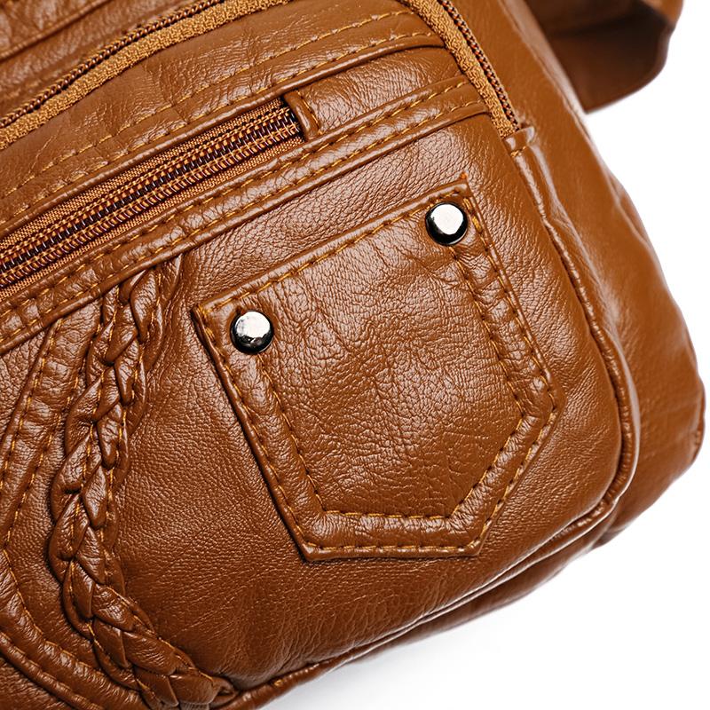 Multi-Layer Soft Leather Bag Women's Crossbody Bag Mobile Phone Bag Mother Shoulder Bag Middle-Aged Bag