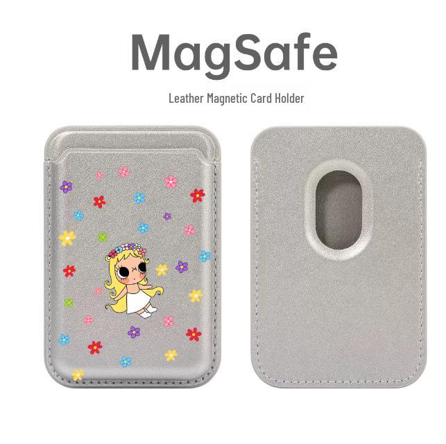 Colorful Flower Jade MagSafe Magnetic Leather Card Holder Apple Phone Case