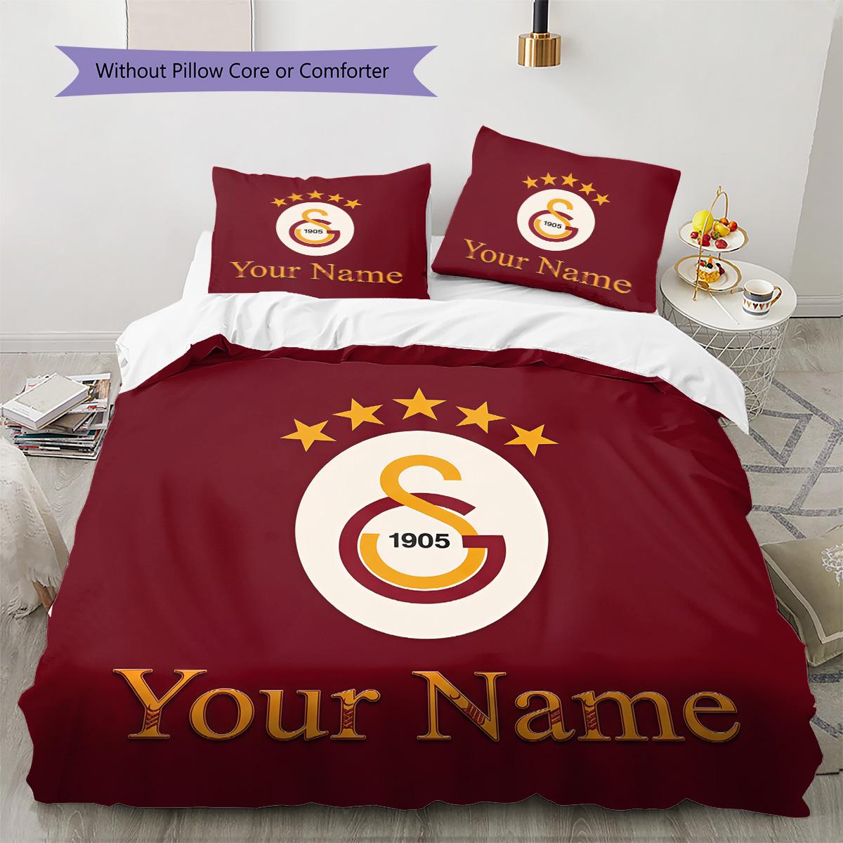 Benutzerdefinierter Name Galatasaray Stolz Bettwäsche, Steppbett-Set Bettbezug Kissenbezug Zuhause Geburtstagsgeschenk (1 Bettbezug + 2 Kissenbezüge, ohne Füllung) 135x200cm white