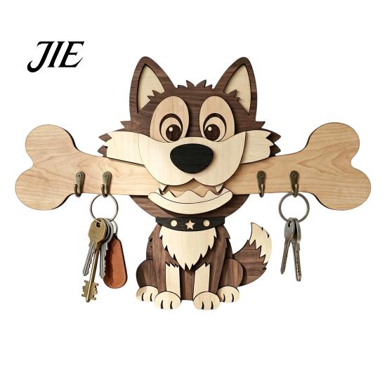 Decorazione Rustica Porta Chiavi da Parete in Legno, Gancio da Ingresso a Forma di Cane che Tiene un Osso, Organizer da Parete per Casa, Cucina, Corridoio,
