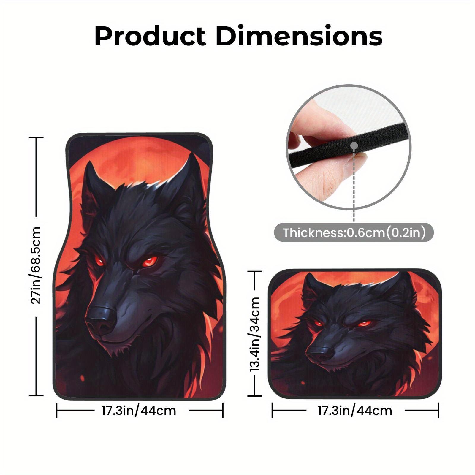 

4 Pcs Wolfdog Printed Car Mats - Universal 17.3x27 X2pcs / 13.4x17.3 Designed For Protection Suitable For All Sedan And Suv Models 4pcs