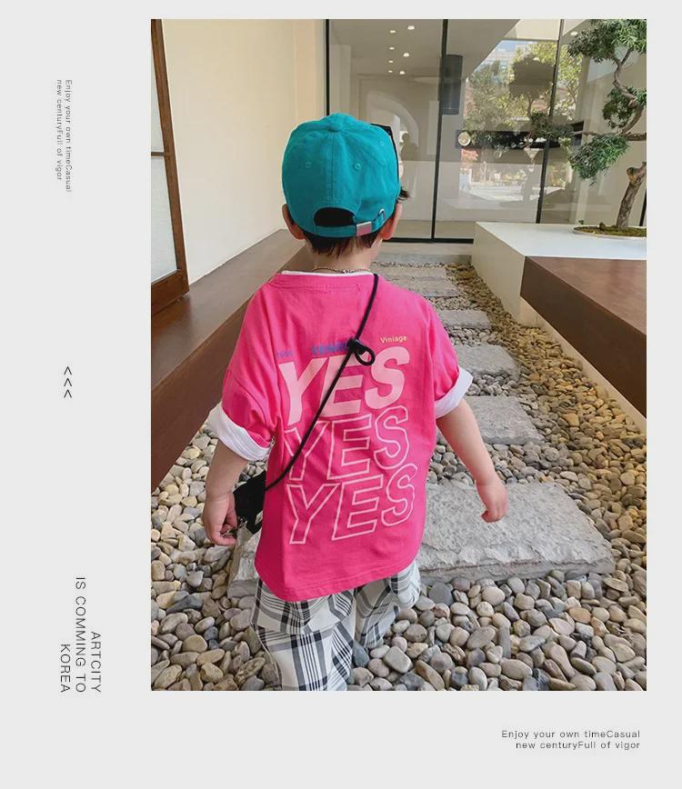 2023 Nowa Niebieska Koszulka z Krótkim Rękawem i Motywem Niedźwiadka ze 100% Bawełny dla Chłopców