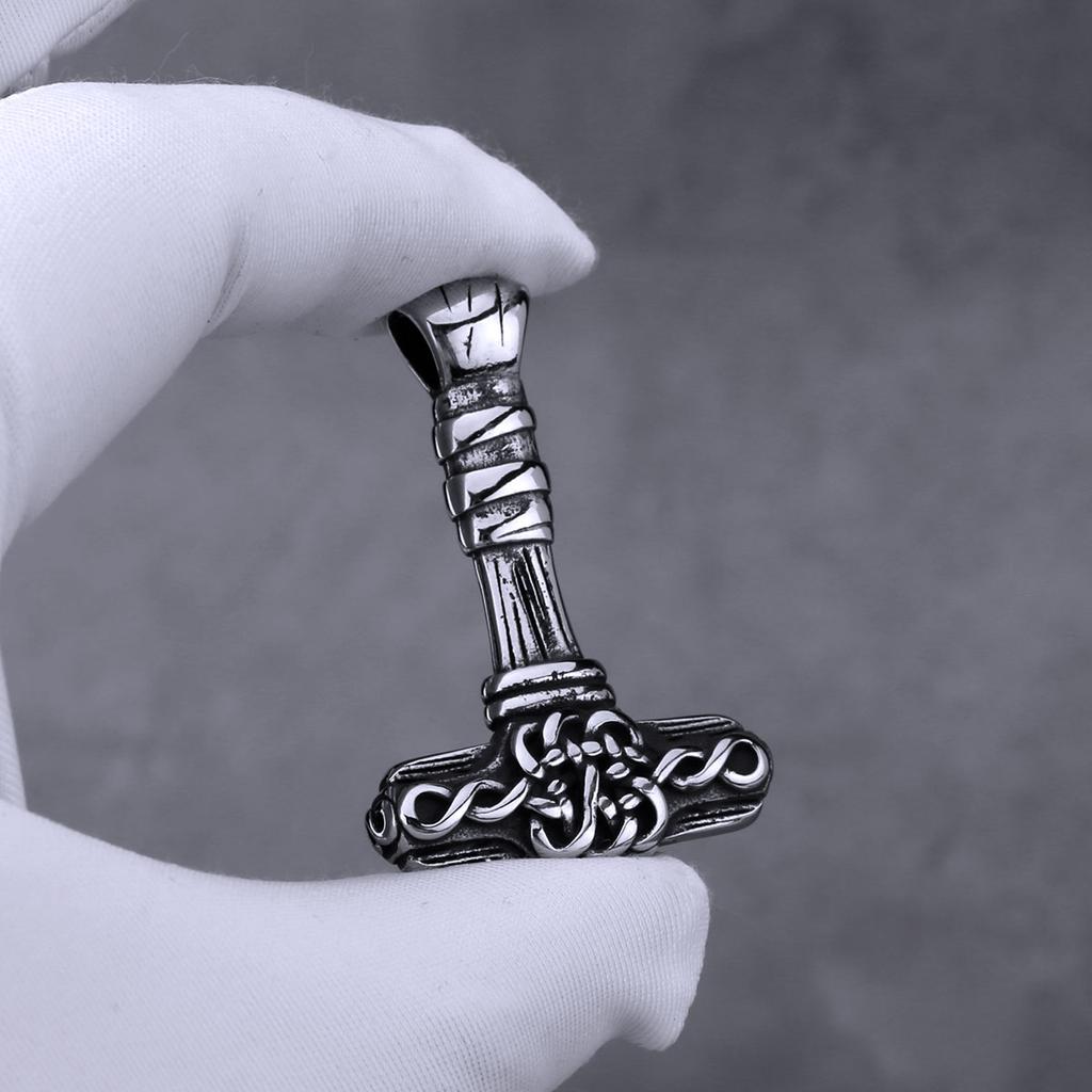 Stainless Steel Viking Odin Hammer Mjolnir Necklace for Men Vintage Nordic Celtic Knot Pendant Necklace Fashion Amulet Jewelry