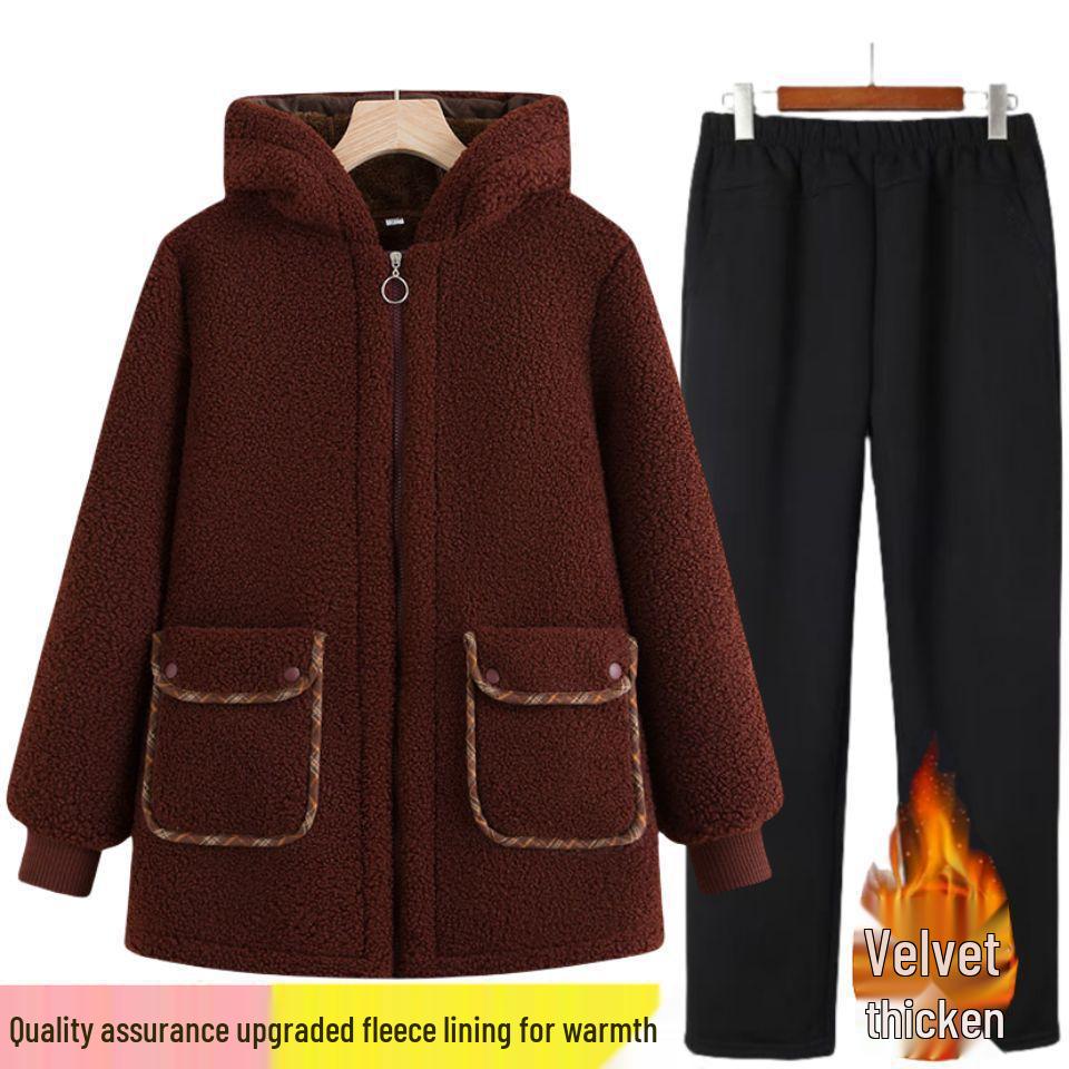 Mom's Winter Lambswool Cotton Jacket with Fleece for Middle-Aged and Elderly