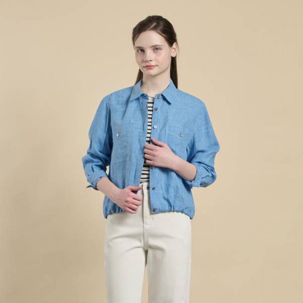 BCBG Two Pocket Linen Shirt Style Blouse B6m4b426