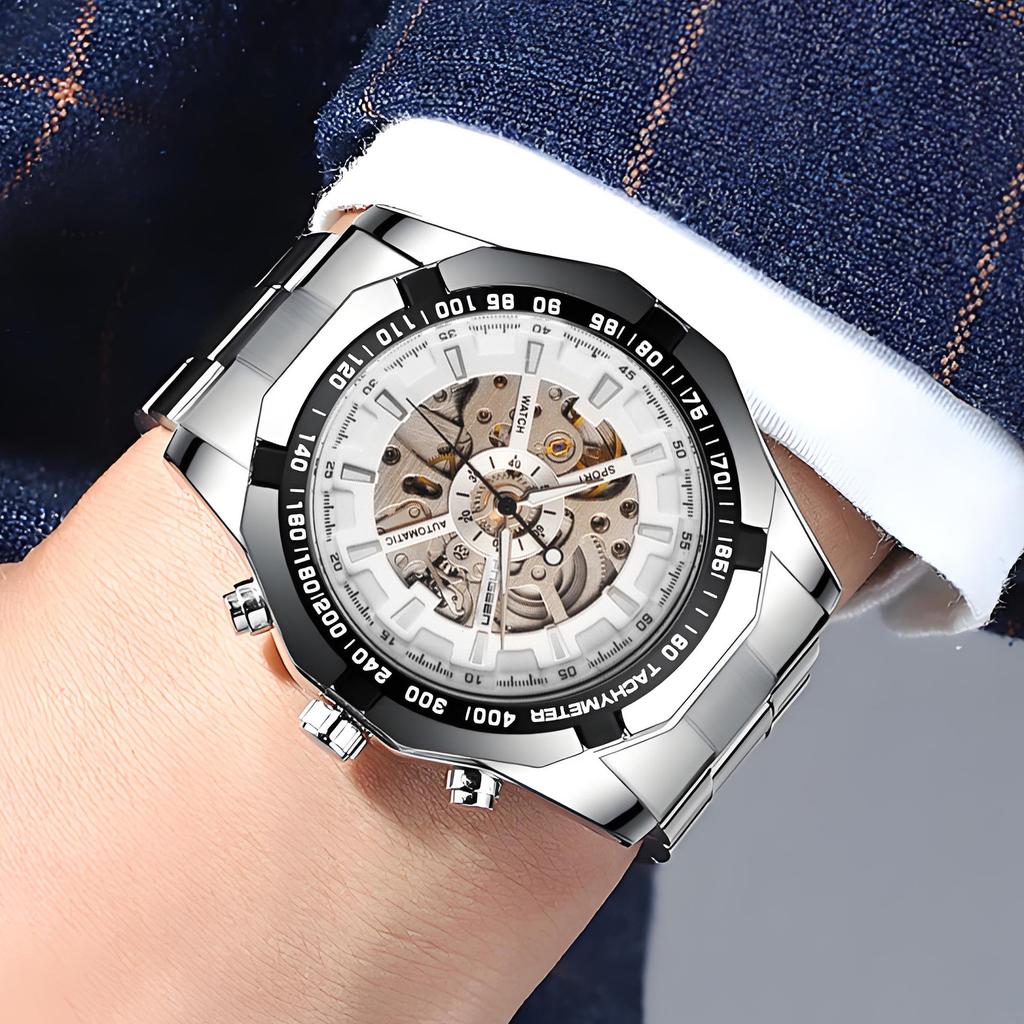 BINBOND Automatic Skeleton Men's Watch Precise Tourbillon Mechanical Watches For Men Luxury Luminous Waterproof Original Reloj