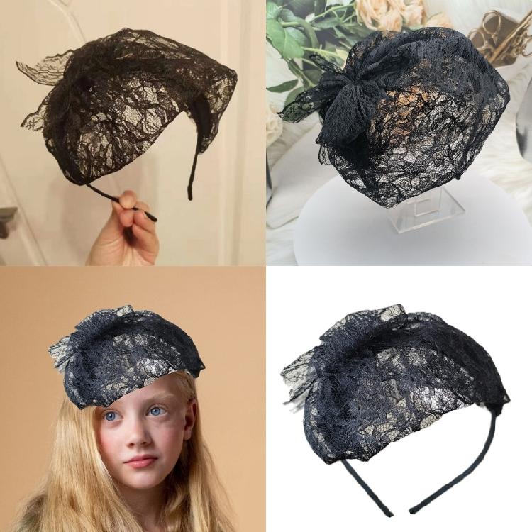 French Bowknot Lace Hairhoop Costume Fascinator Headband Dancing Party Headpiece