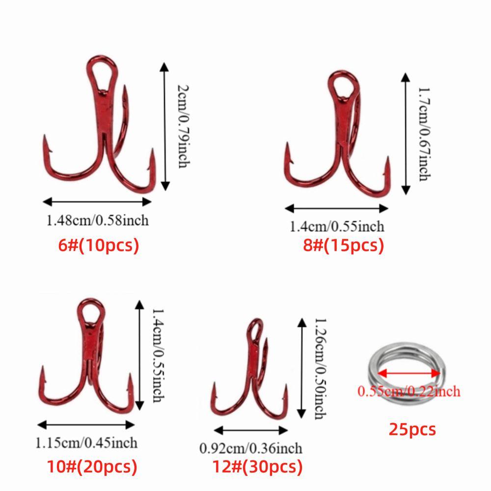 100PCS with Double Split Rings Triple Barbed Hooks Strong Sharp Barbed Hook Set Freshwater Fishing