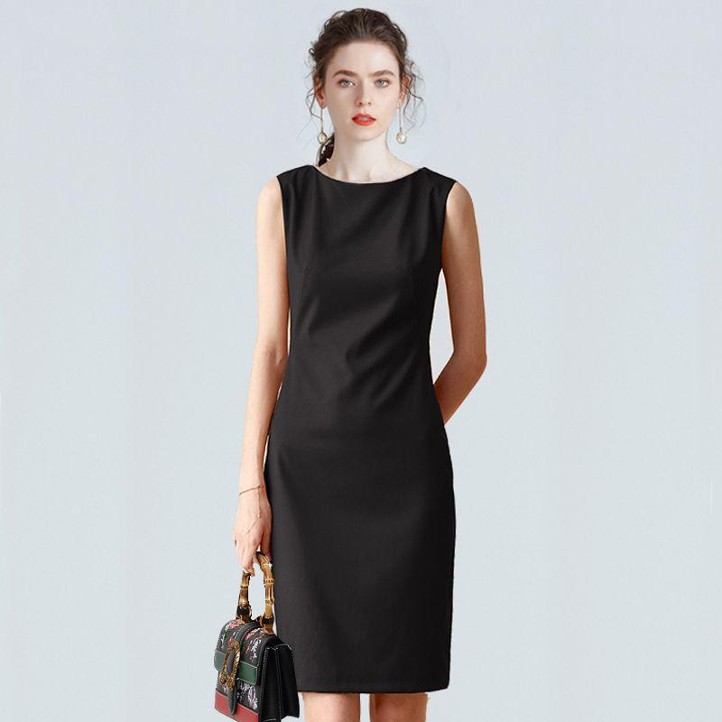 

Летнее платье до колена профессионального приталенного кроя элегантное без рукавов Black S