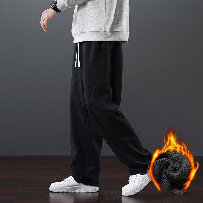 

Зимние мужские спортивные штаны с флисовой подкладкой, толстые теплые прямые спортивные штаны из хлопка с завязками, повседневные свободные термальные брюки для бега, мужские XS чёрный