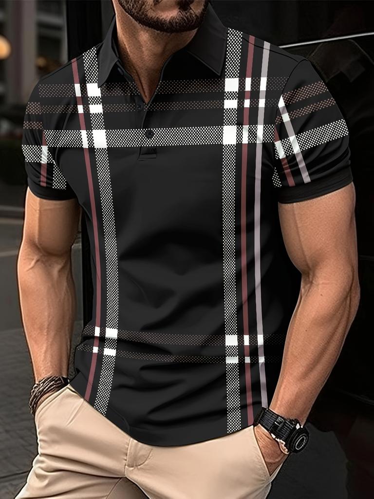 Summer Fashion Men's Striped POLO Shirt Lapel Button Down Men's Short Sleeve Street Trend Style Men's Top