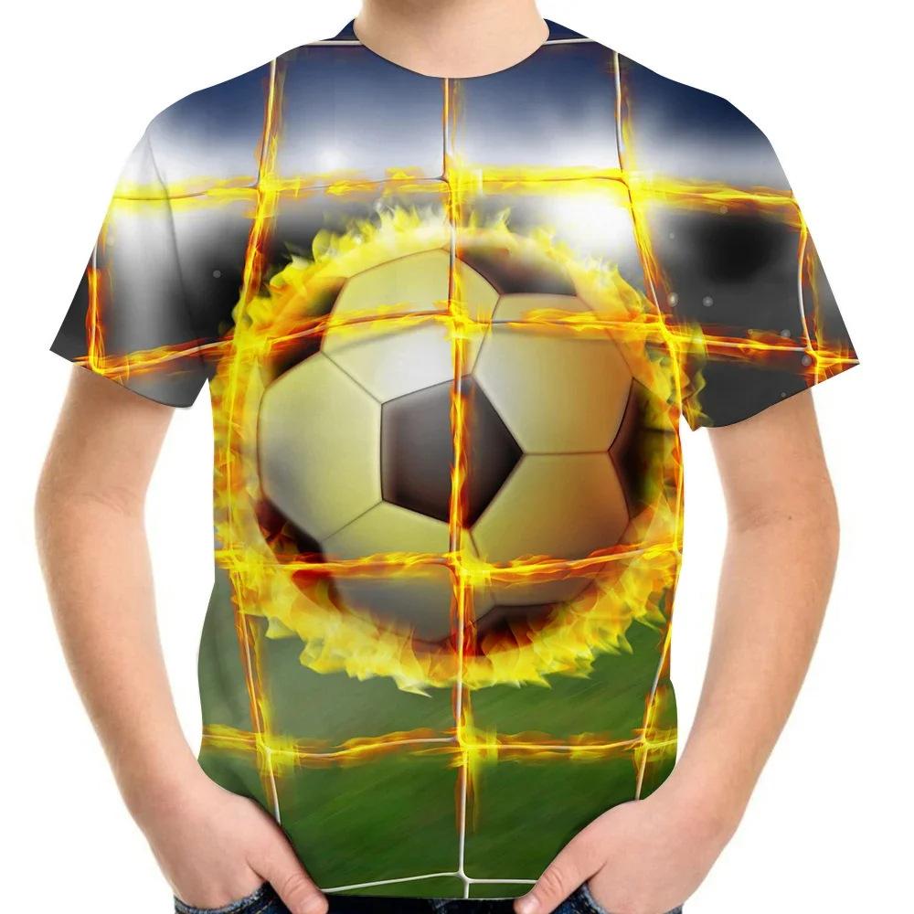 Boys T-shirt 3D printed football pattern Fashionable and trendy printed short sleeves Round neck casual top