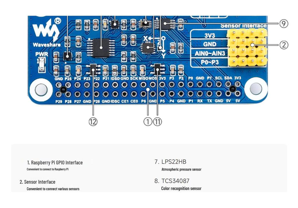 Weixue Raspberry Pi Sensor Board: Barometer, Temp & Humidity, Color, ADC, and More Sensors