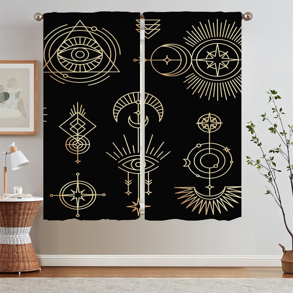 Western Mysterious Patterns Sun Moon Constellations Tulle for Living Room Decoration Short Window Curtains Home Blackout Curtain