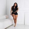 Women's Slim Fit Two-Piece Matching Set Sleeveless Zip Front Top High Waist Shorts Streetwear Tracksuit