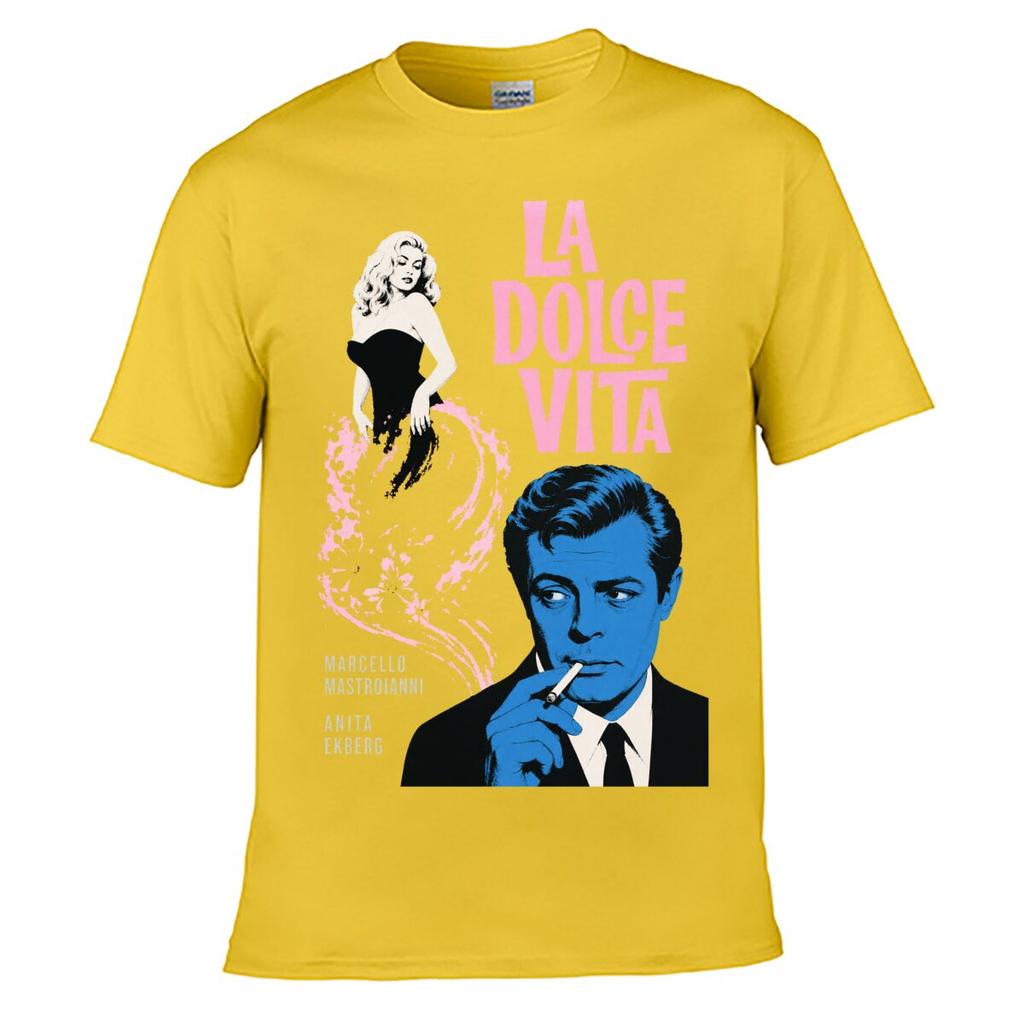 La Dolce Vita Retro Film Poster Street Distressed Washed Loose Simple Tee
