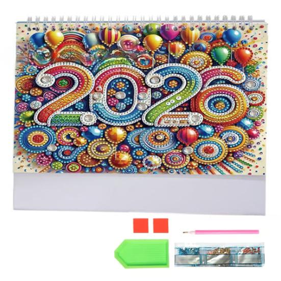 DIY Rhinestone Art Painting Desk Calendar Kit 12-Month Home Office Planner 2026 Practical Sparkling Rhinestone Craft Calendar