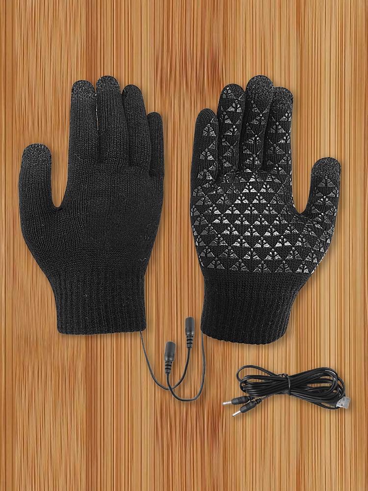 USB Heated Knitted Gloves Touch Screen Gloves Non-Slip Thermal Knitting Mitts Thicken Winter Cycling Gloves for Outdoor Sports