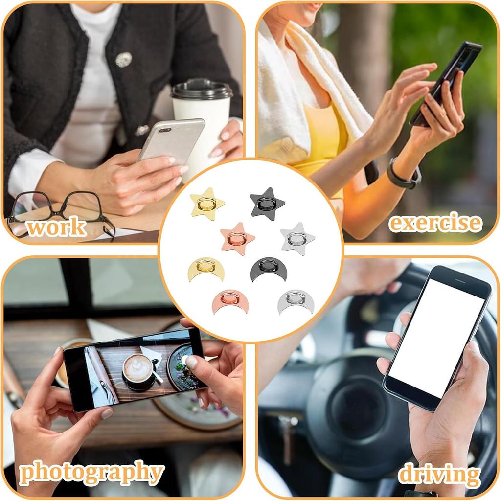 8 Pcs Stars Moon Cell Phone Ring Holder Metal Phone Finger Grip Hook Self-Adhesive Phones Grip Loop for Phones Case DIY Hanging Supplies