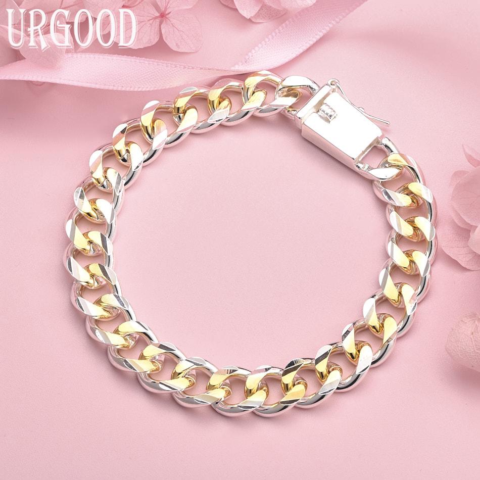 

Браслет из стерлингового серебра 925 пробы с боковой цепочкой 10 мм Свадебные украшения 20cm