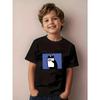 European Sizes Black and Blue Pattern T-Shirt - Simple Casual Daily Top, Breathable Comfort Fabric, Cartoon Print Round Neck Short Sleeve