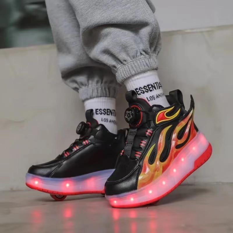 Dětské dvoukolečkové otočné tlačítko LED dobíjecí svítící kolečkové brusle dvouřadé boty Heelys kolečkové brusle boty