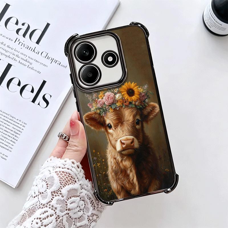 Cute Highland Cow Plating Phone Case For Xiaomi Redmi Note 14 15 Pro Plus 13 12 11 11S 11T 10 9S 9 5G Anti-Fall Airabag Cover