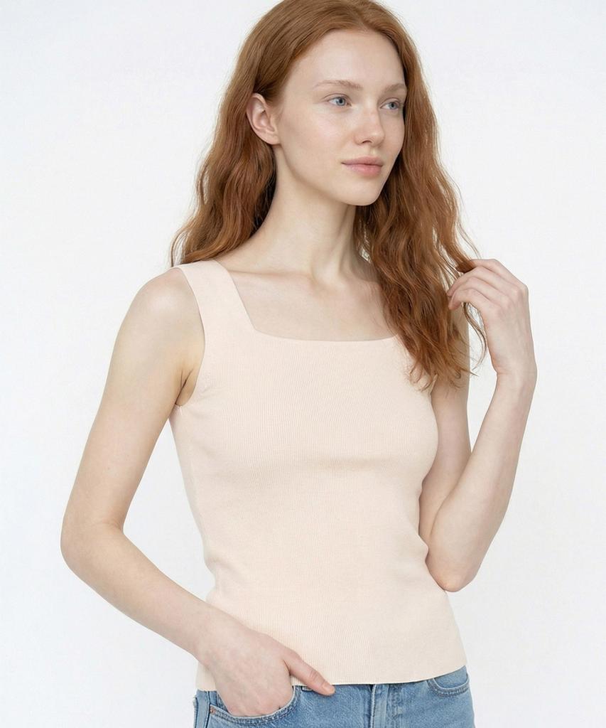 Seuneogeuyu Square Neck Ribbed Sleeveless Knit 4 Colors S M