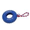 Dog Tire Chewing Toy Bite Resistant Treat Dispensing Rubber Aggressive Dog Tug Toy with Rope for Medium Large Dogs