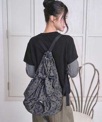 The Green Lab Ribbon String Dot Backpack [Grey]