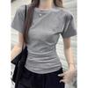 American Pure Cotton Basic Simple Front Shoulder Short-sleeved T-shirt Women's Summer New Spice Girl Meat-covering and Thin Top