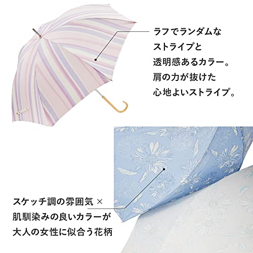 Waterfront Umbulatio Airy Light Long Umbrella in Sketch Flower Powder Pink, 58cm, Slim and Lightweight, Windproof for Women (U158-0786LP2-B0)