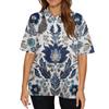 Damenmode Lässiges Revers Kurzarm-Print-Shirt Damen-Tops mit Knopfleiste