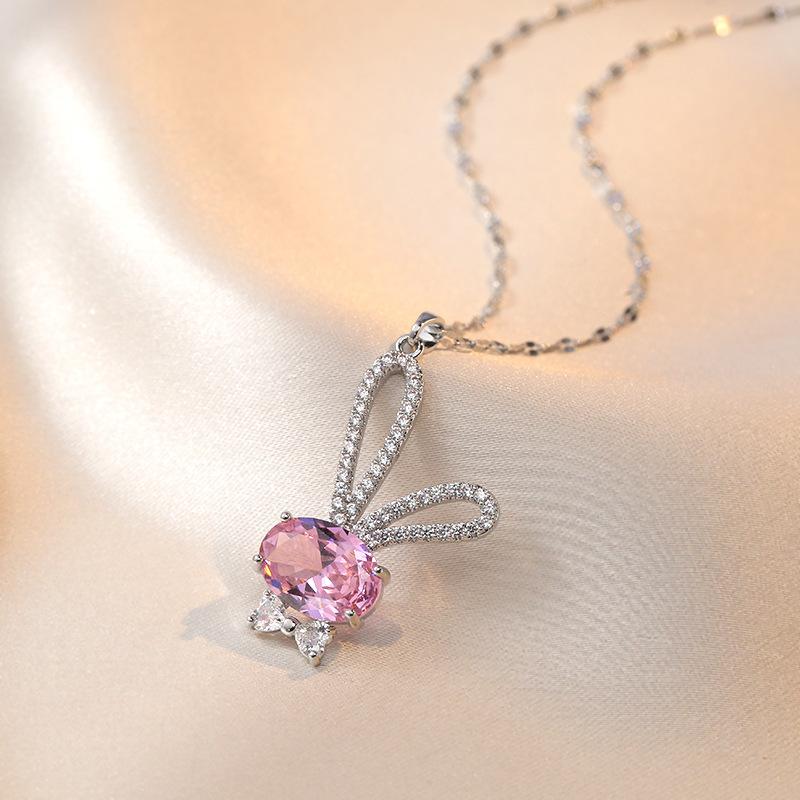 Rabbit Shape Pendant Necklace for Women Fashion Stainless Steel Chain Zirconia Necklaces Wedding Party Jewelry Accessories