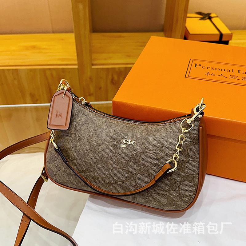 

Новая женская сумка подмышку Классическая универсальная сумка-мессенджер Цепочка Принт На плечо Сумка-полумесяц коричневый