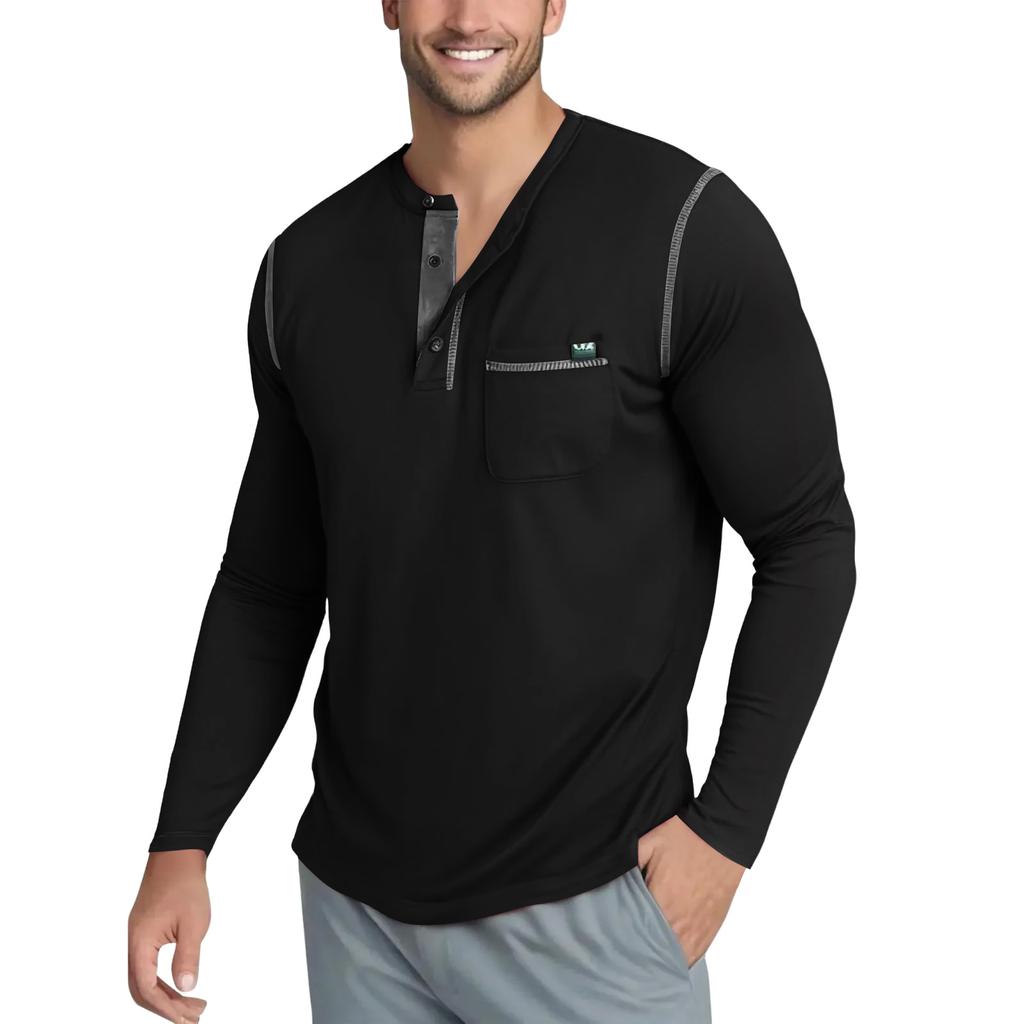 Men's Casual Solid Color Buckle Quick Dry Shoulder  Long Sleeved