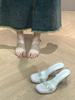 Transparent thick heel rhinestone sandals female summer word fairy wearing high heels beautiful crystal slippers season belt