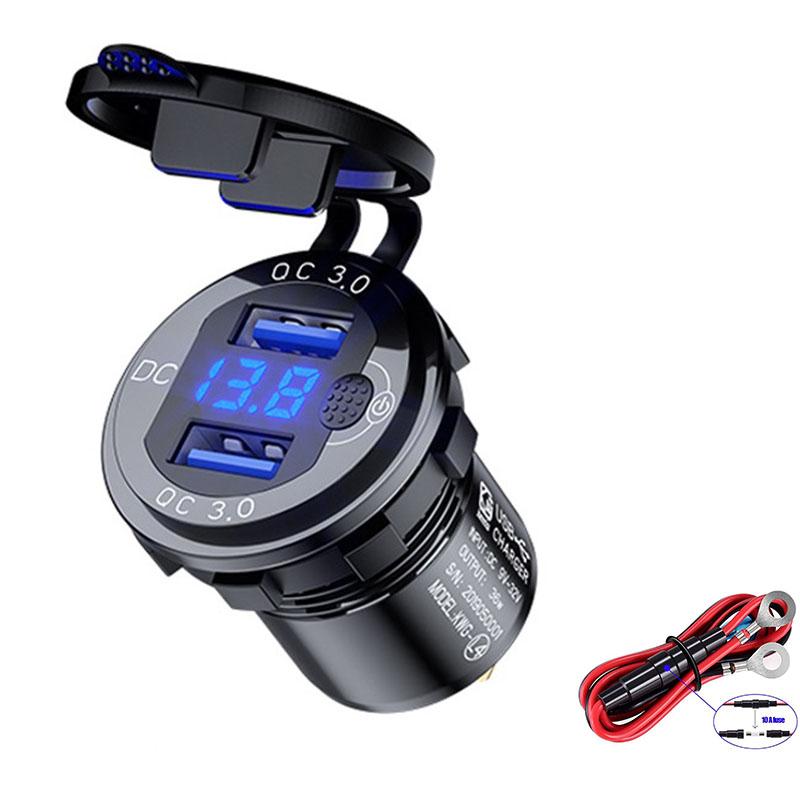 

Быстрая зарядка 3,0 36 Вт Автомобильное двойное USB-зарядное устройство Qc3.0 Алюминий Водонепроницаемое с переключателем вольтметра для 12 В/24 В Мотоцикл Лодка Морской Rv with Line