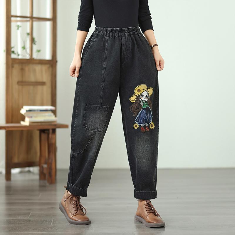 

DIMANAF 2025 New Basic Elastic Jeans Harlen pants Women Loose Denim Trousers Big Casual Blue Pants 5018 2XL чёрный