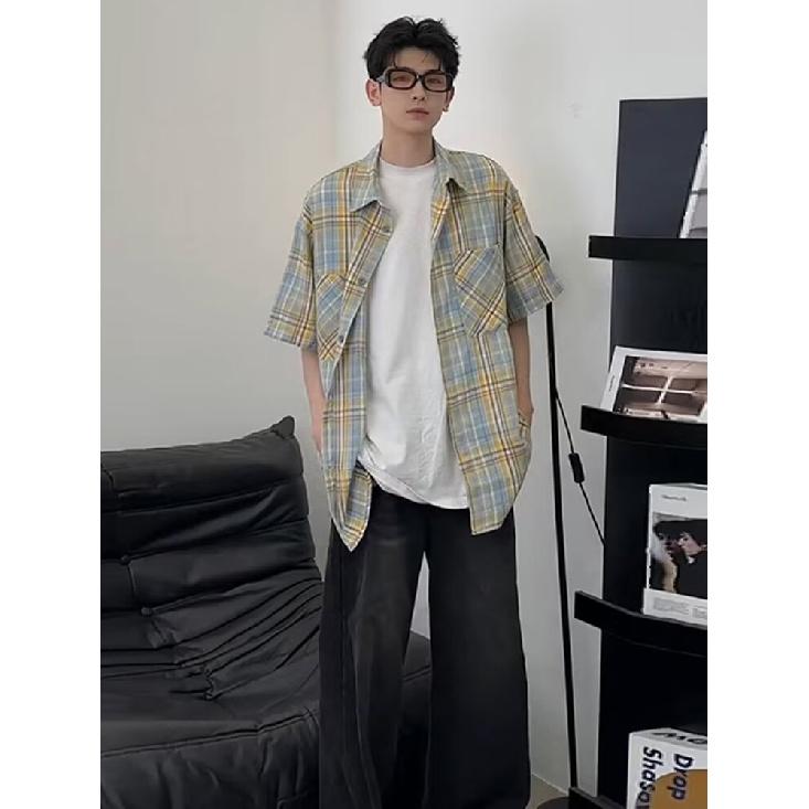 Sommar Amerikansk Retro Parstil Lös Och Mångsidig Långärmad Rutig Skjorta Herr- Och Damjacka High Street