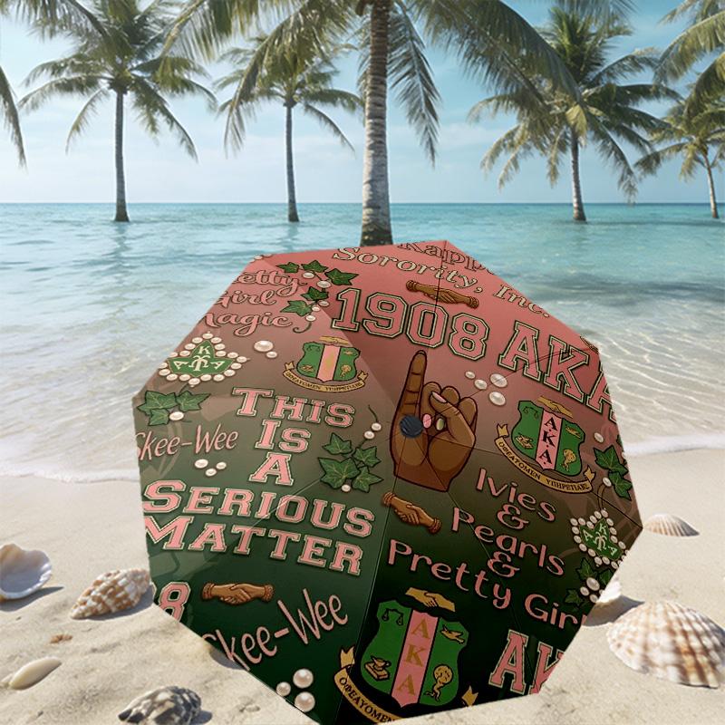 Alpha Kappa Alpha Print Umbrella Automatic Opening/ Closing - Portable Foldable Design - Daily use for Travel/Outdoor - Gift for Birthday