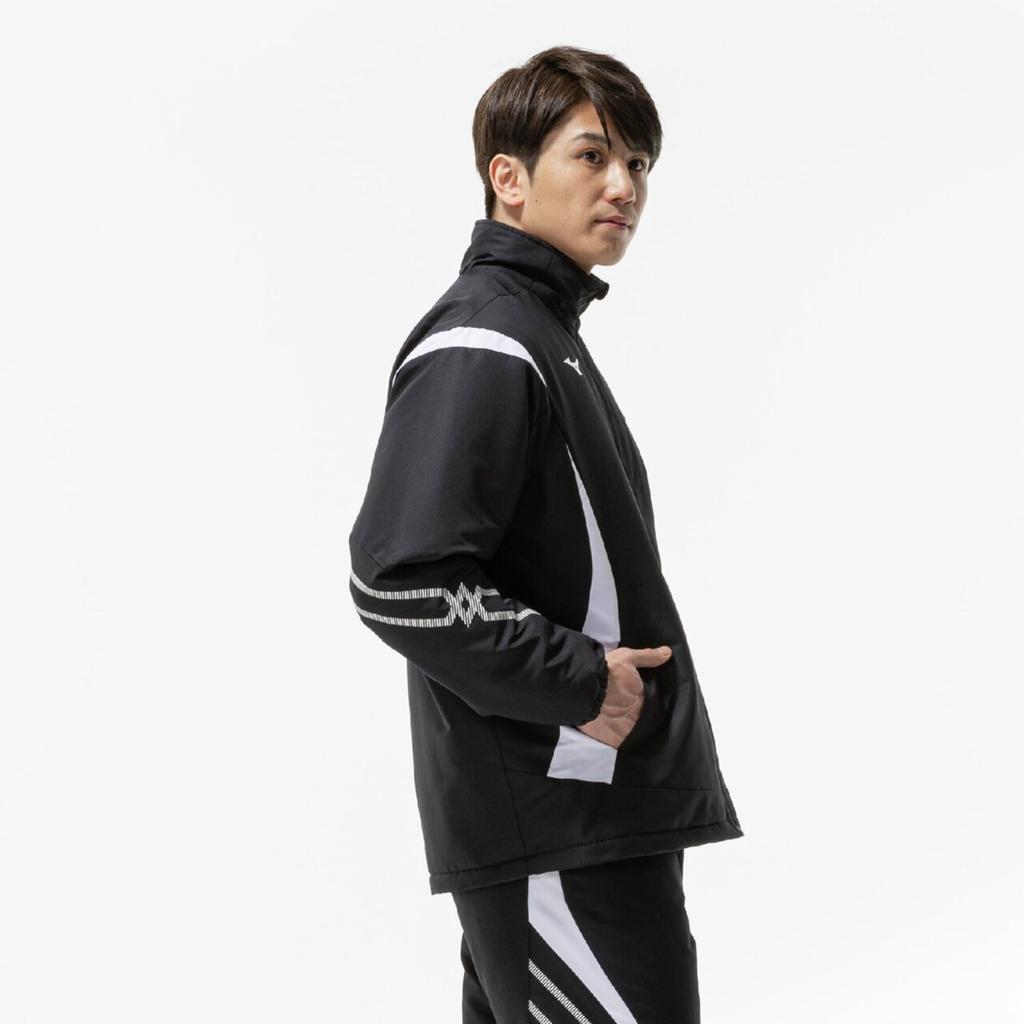 Mizuno MC Line Breath Thermo Insulated Warmer 32MEC630 Jacket, Heat-Generating Material, Water-Repellent, Windproof, Black/White,