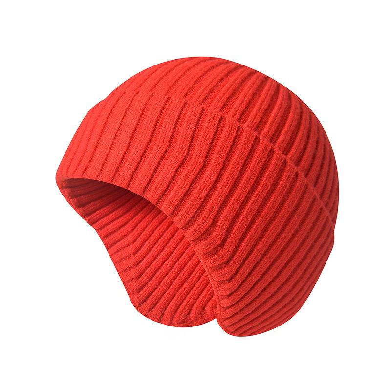 Unisex Autumn/Winter Solid-Colour Knitted Beanie with Ear Flaps Couples' One-Piece Winter Cycling Beanie Windproof One-Piece Cold-Weather Beanie
