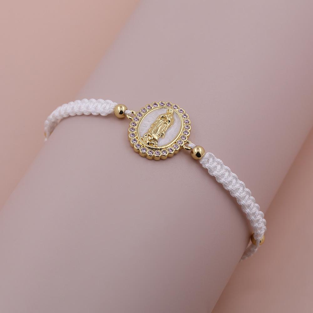 Handmade Virgin Mary Braided Bracelet Gold Plated Rope Shell Zirconia Religious Jewelry for Women Gifts